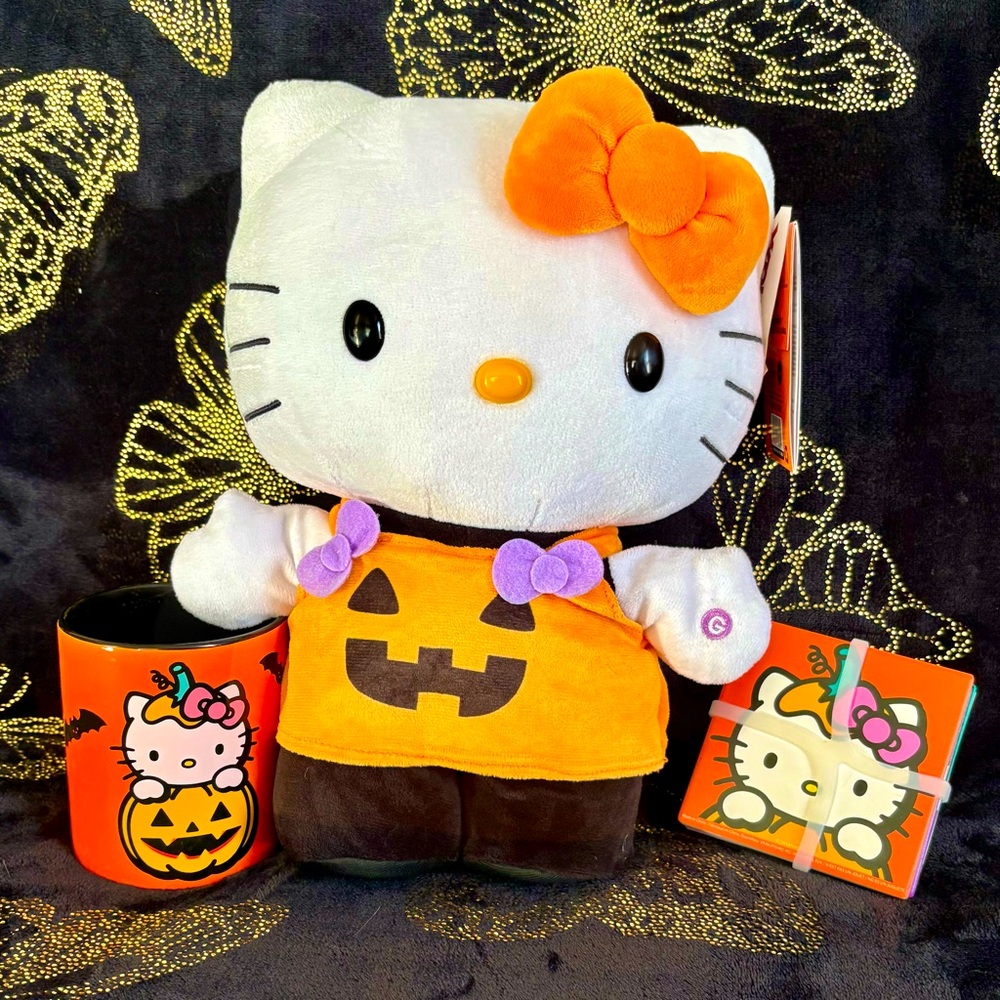 HELLO KITTY HALLOWEEN GREETER BUNDLE Coasters Mug Animated Decor Musical Plush